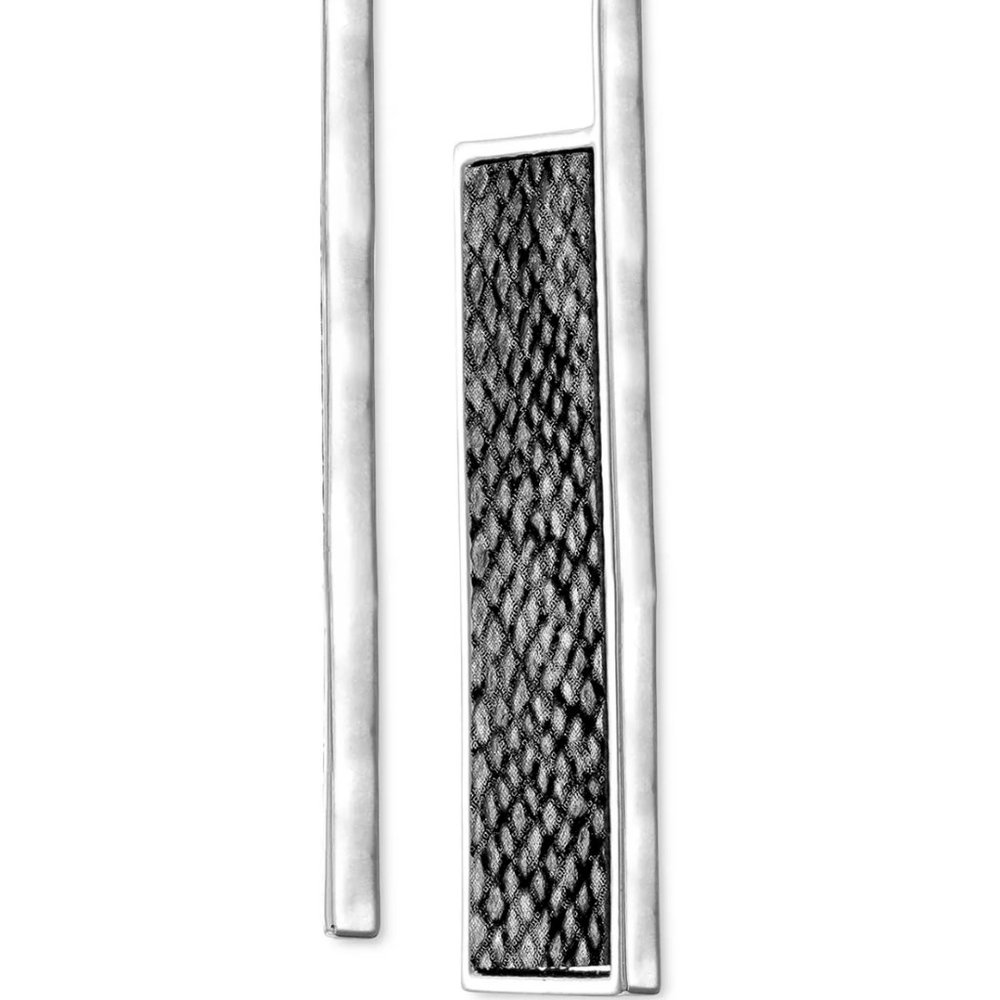 Alfani Silver-Tone Faux-Leather Inlay Rectangle Drop Earrings